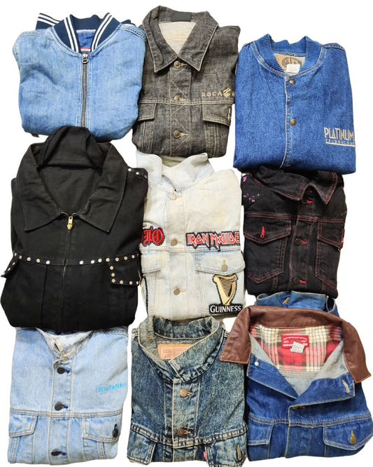 Mixed Brand Vintage Denim Jackets – 12 Piece Branded Wholesale Bundle | Grade A/B/C (75/15/10) | Sizes S–XL | Video Included