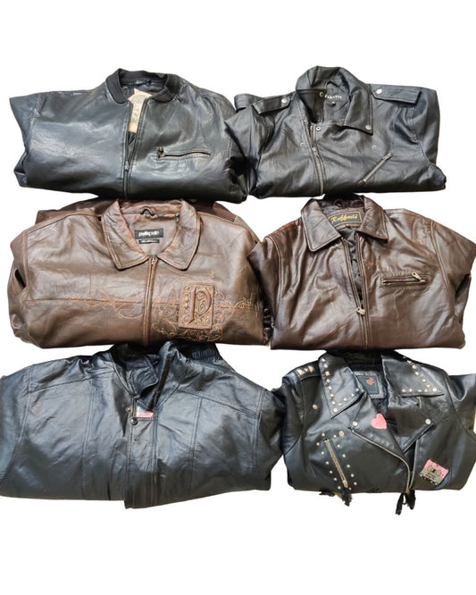 Mixed Brand Vintage Leather Jackets – 7 Piece Branded Wholesale Bundle | Grade A/B/C (75/15/10) | Sizes S–XL | Video Included