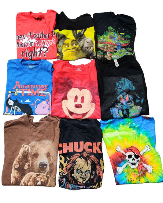 40 Mixed Brand Vintage Printed T-Shirts – Graphic Tees Lot | Grade B/C (80/20) | £120 | Sizes XS–M | Wholesale Bundle